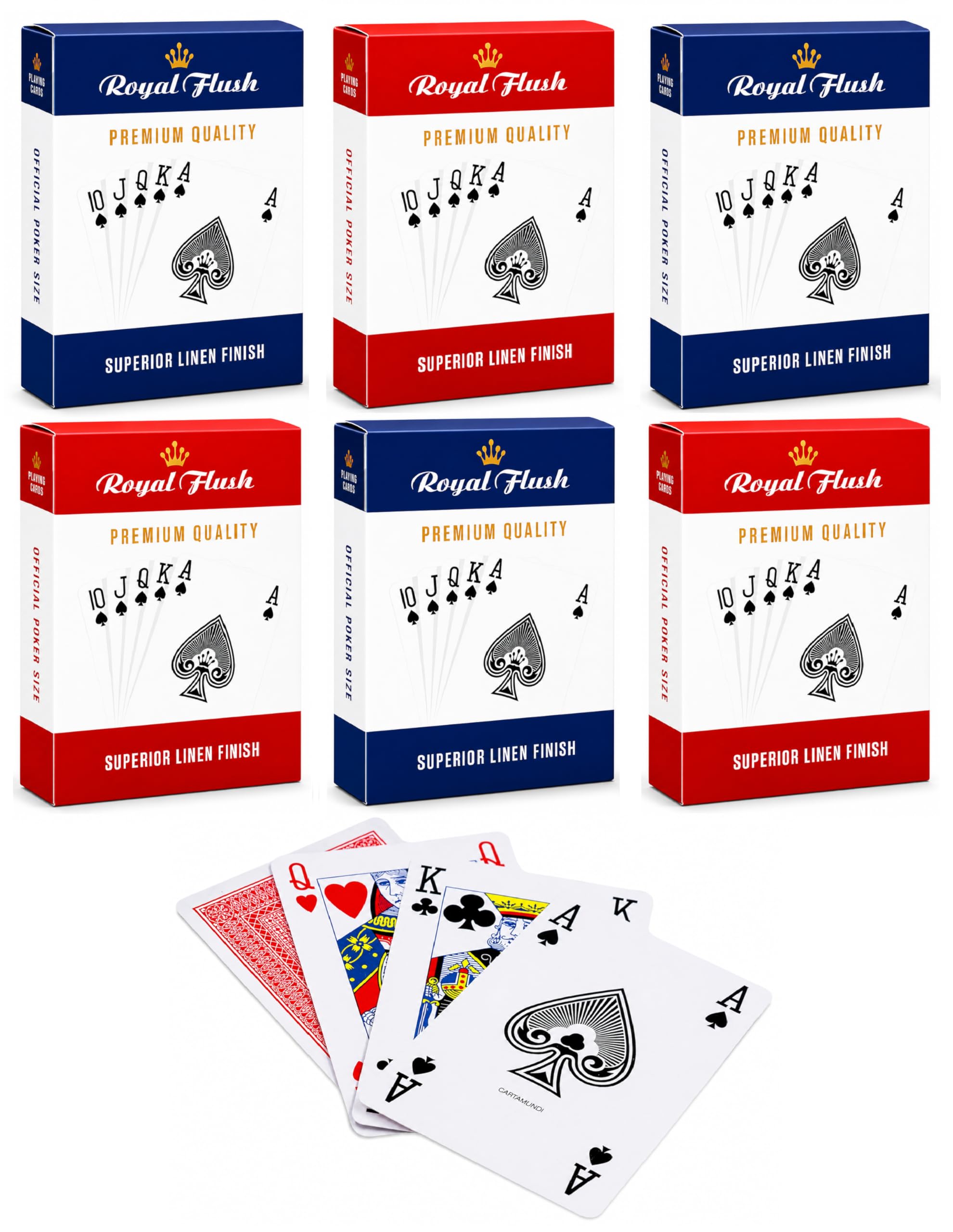 Royal Playing Cards | 6 Pack | Standard Index | Poker Sized Decks | Premium Linen Finish | Professional Casino Grade | Texas Hold'em, Blackjack, Solitaire, Rummy, Family Card Games