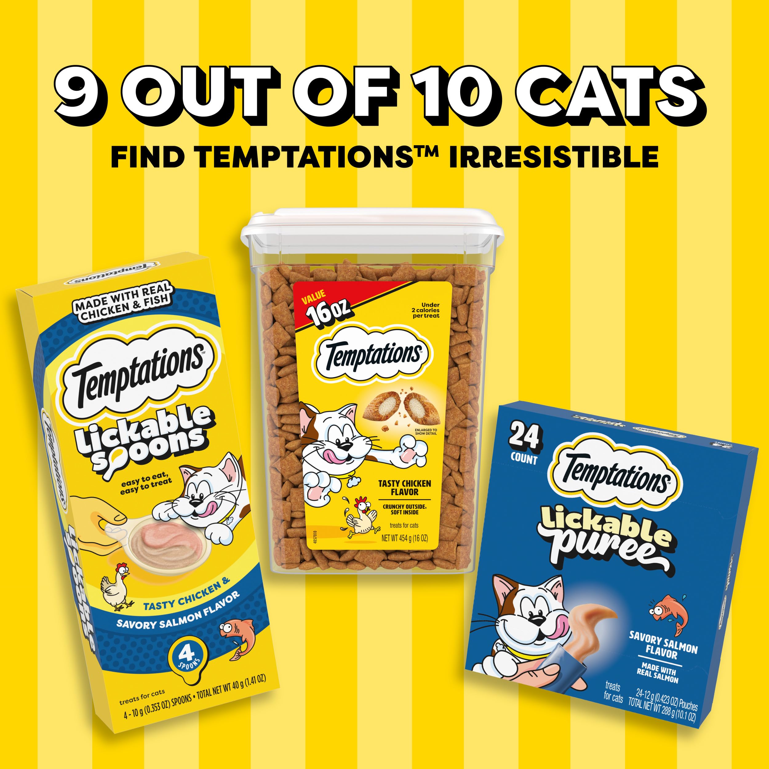 TEMPTATIONS Friandises fonctionnelles pour Chat - Contrôle de la Boule de Poils - Saveur Poulet - 60 ML - Lot de 12