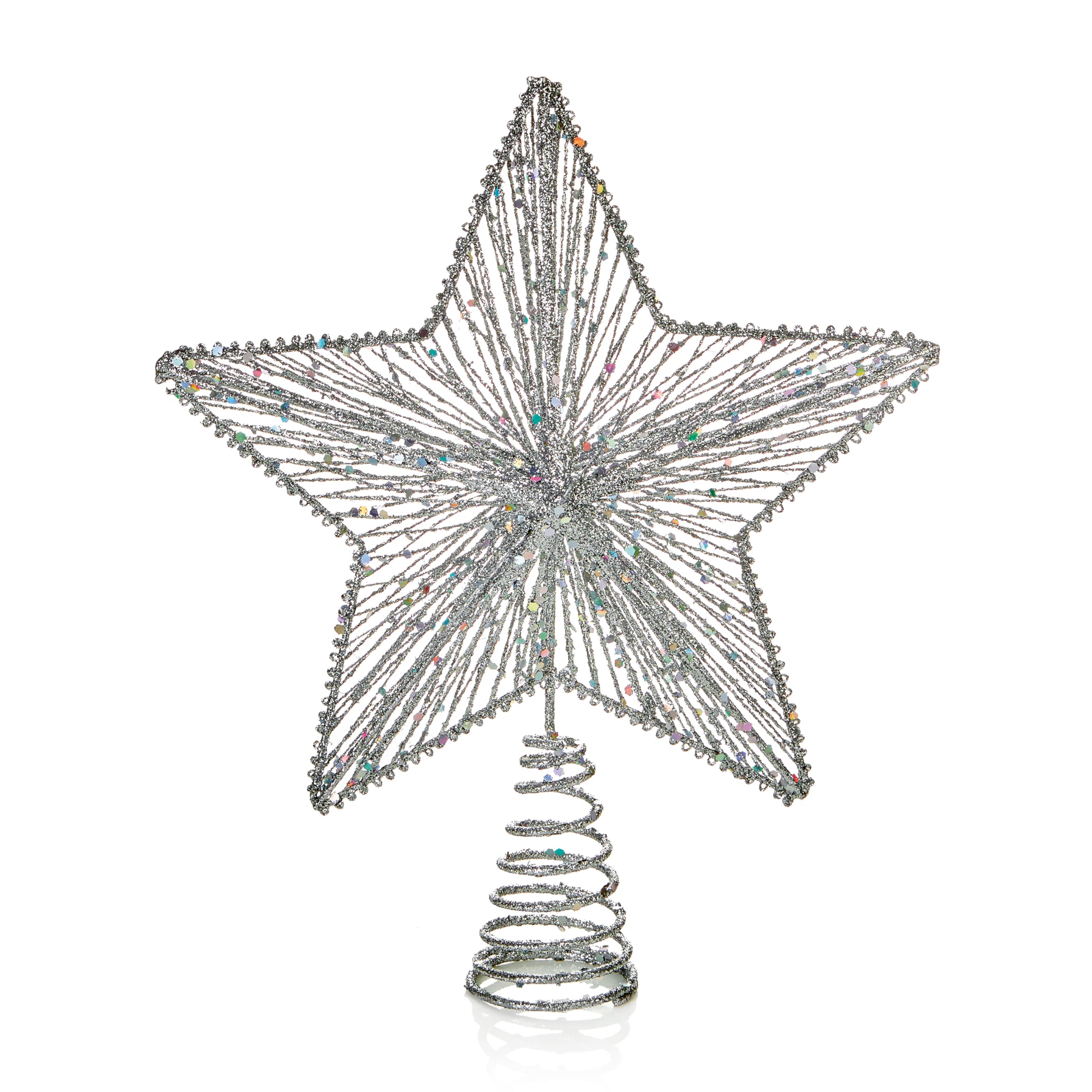 Premier Decorations 30cm Silver Glitter Star Christmas Tree Topper - Deluxe Christmas Tree Topper - Christmas Tree Decoration