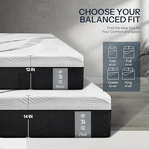 Miniatura 9 de Life Balance Colchón híbrido de 14 pulgadas, tamaño King, colchón de felpa para dormir de lado, espuma de gel de carbón de bambú refrescante