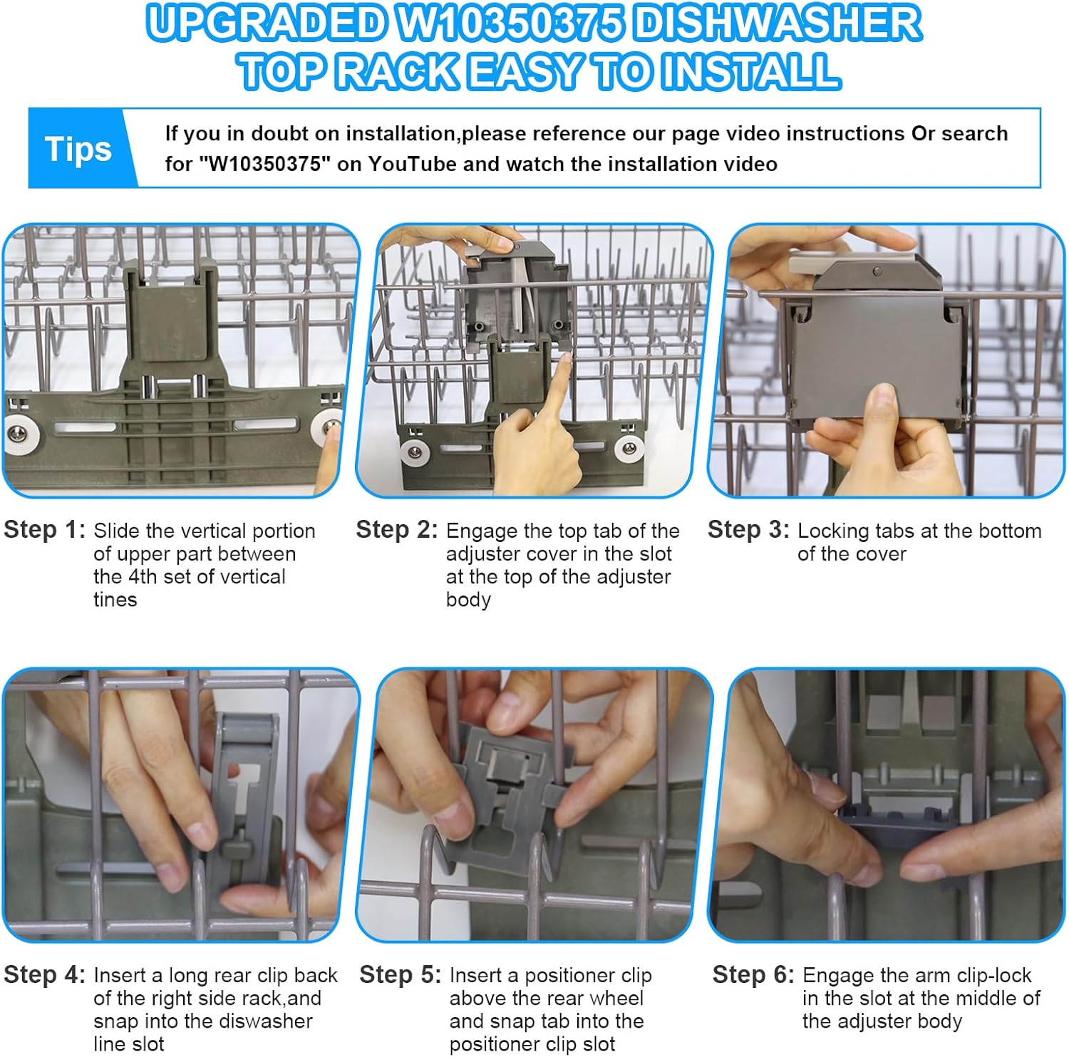 (13 Pack) UPGRADED W10350375 Dishwasher Top Rack Parts & W10320664 W10320665 Adjuster Housing for Kenmore Whirlpool Dishwasher Parts WDT730PAHZ0 WDT750SAHZ0 WDTA50SAHZ0 WDT970SAHZ0 Upper Rack Parts