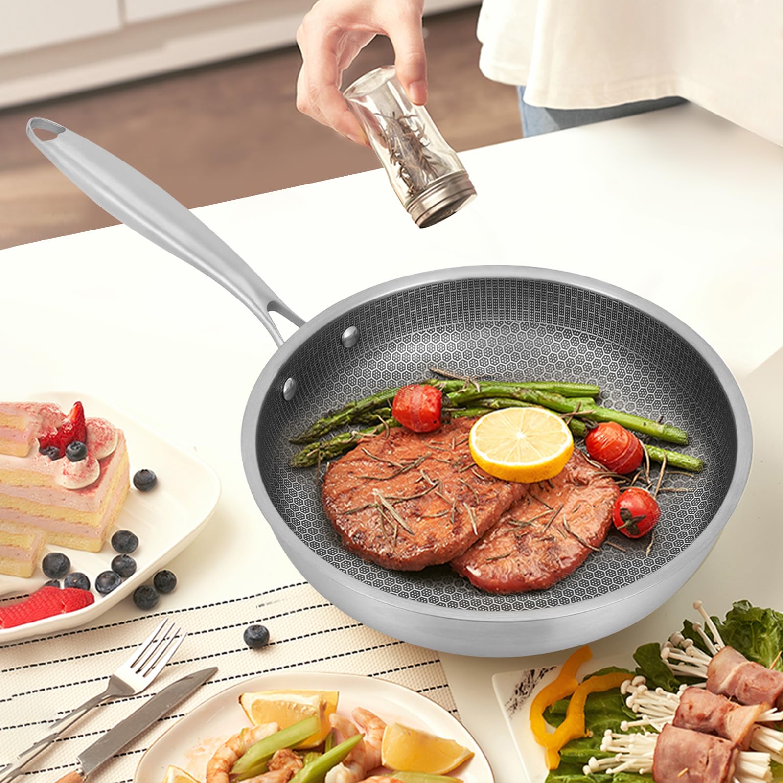 Bratpfanne 28 Cm Edelstahl Mit Waben-Antihaft – Induktion Geeignet Für Alle Herdarten