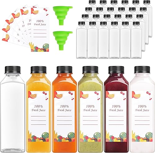 Botellas de plástico para jugo, 150 botellas de agua de plástico vacías de 24 onzas con tapas, recipientes reutilizables para bebidas, jugos,
