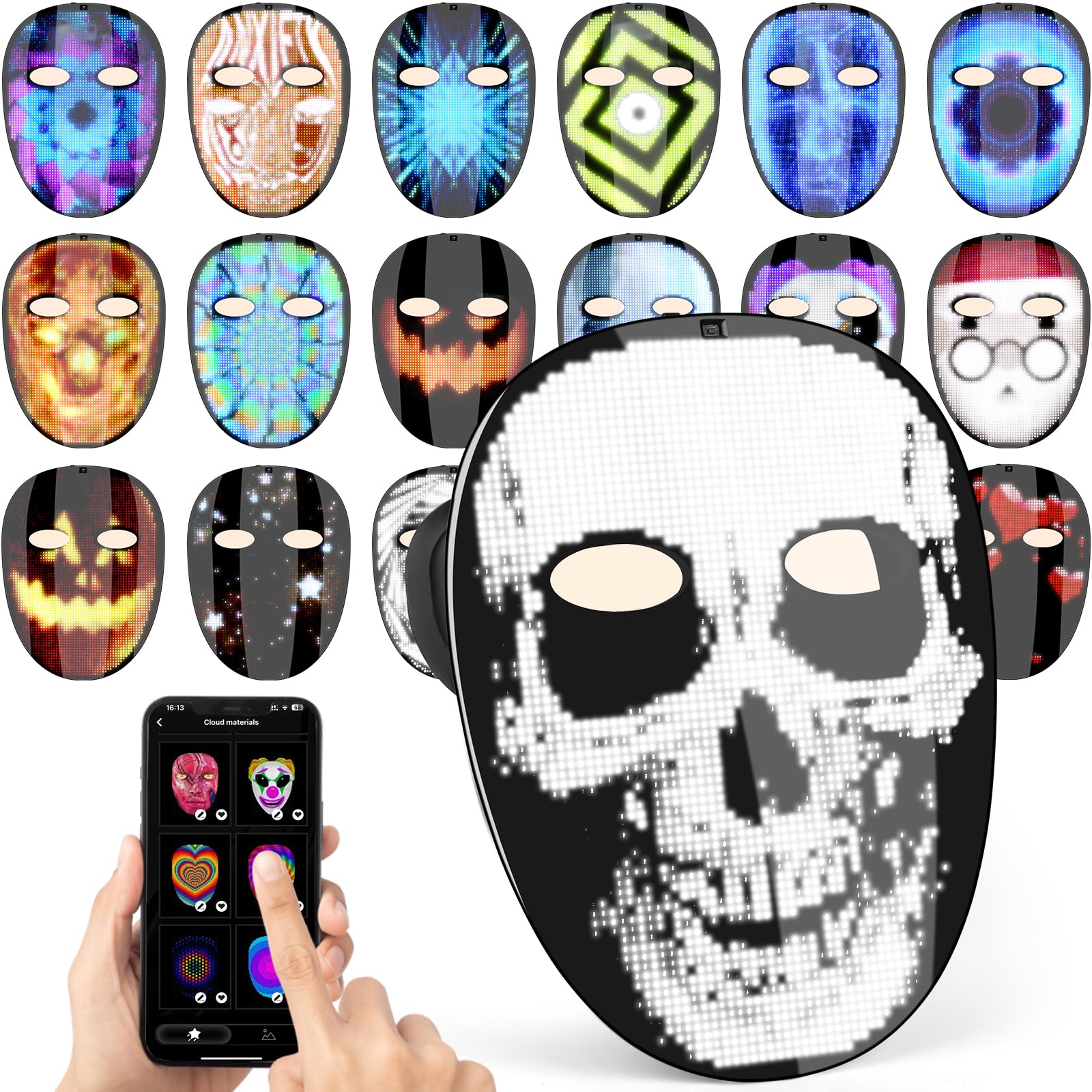 Gelrova Led Mask Light up Mask with Gesture Sensing Cool Glowing Toys Gag Gift for Halloween Christmas Costume