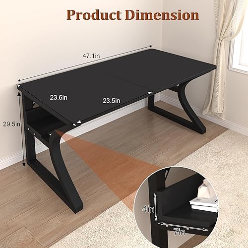 Miniatura 2 de StarGraph Escritorio para computadora de 47 pulgadas, escritorio grande para oficina en casa con marco de metal resistente en forma de U, modernos