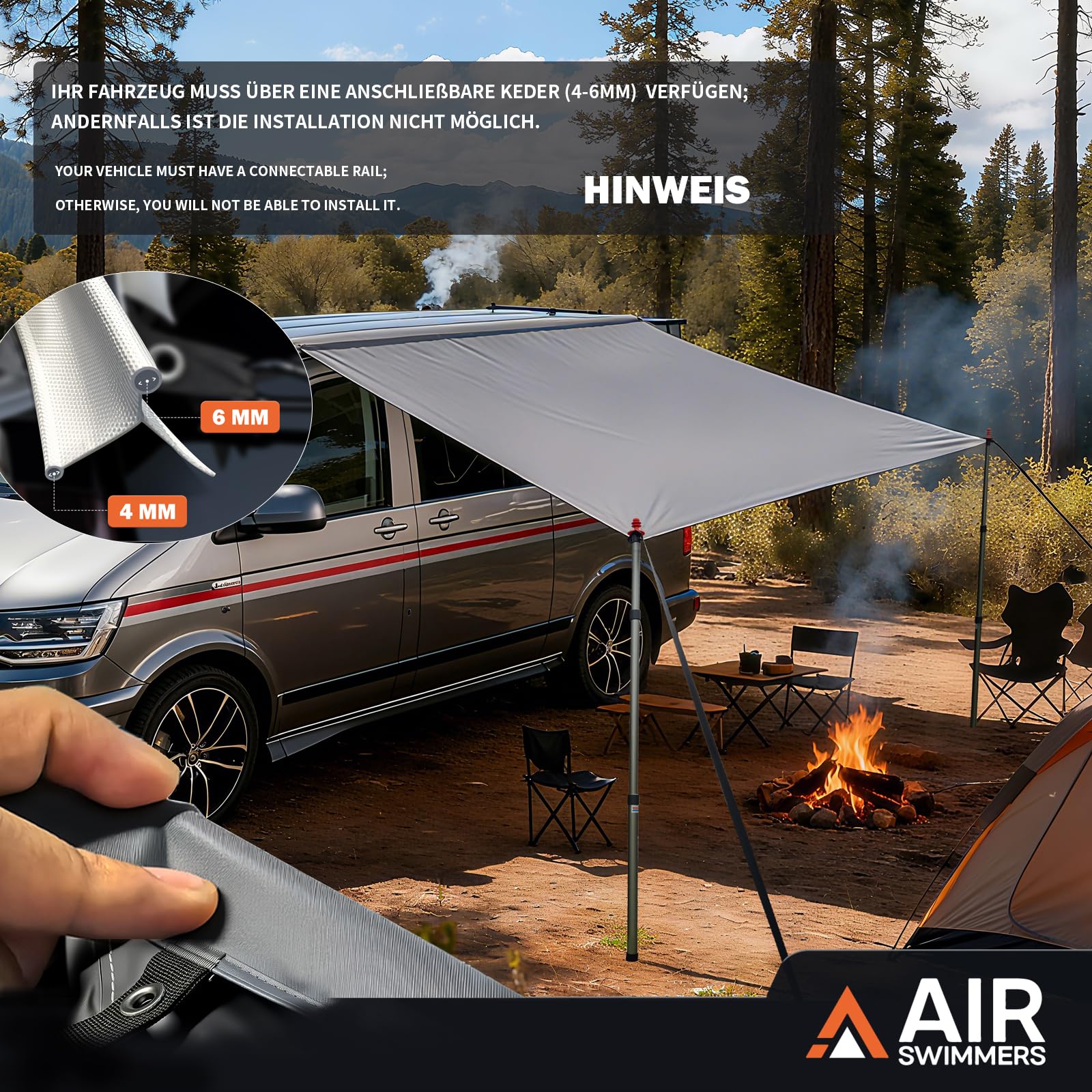 Store Voiture, Auvent Fourgon, avec Rail de Passepoil (4-6 Mm), Auvent Van, T4, T5, T6, ImpermÉAble, Awnings, Anti-UV, Barres de Tente