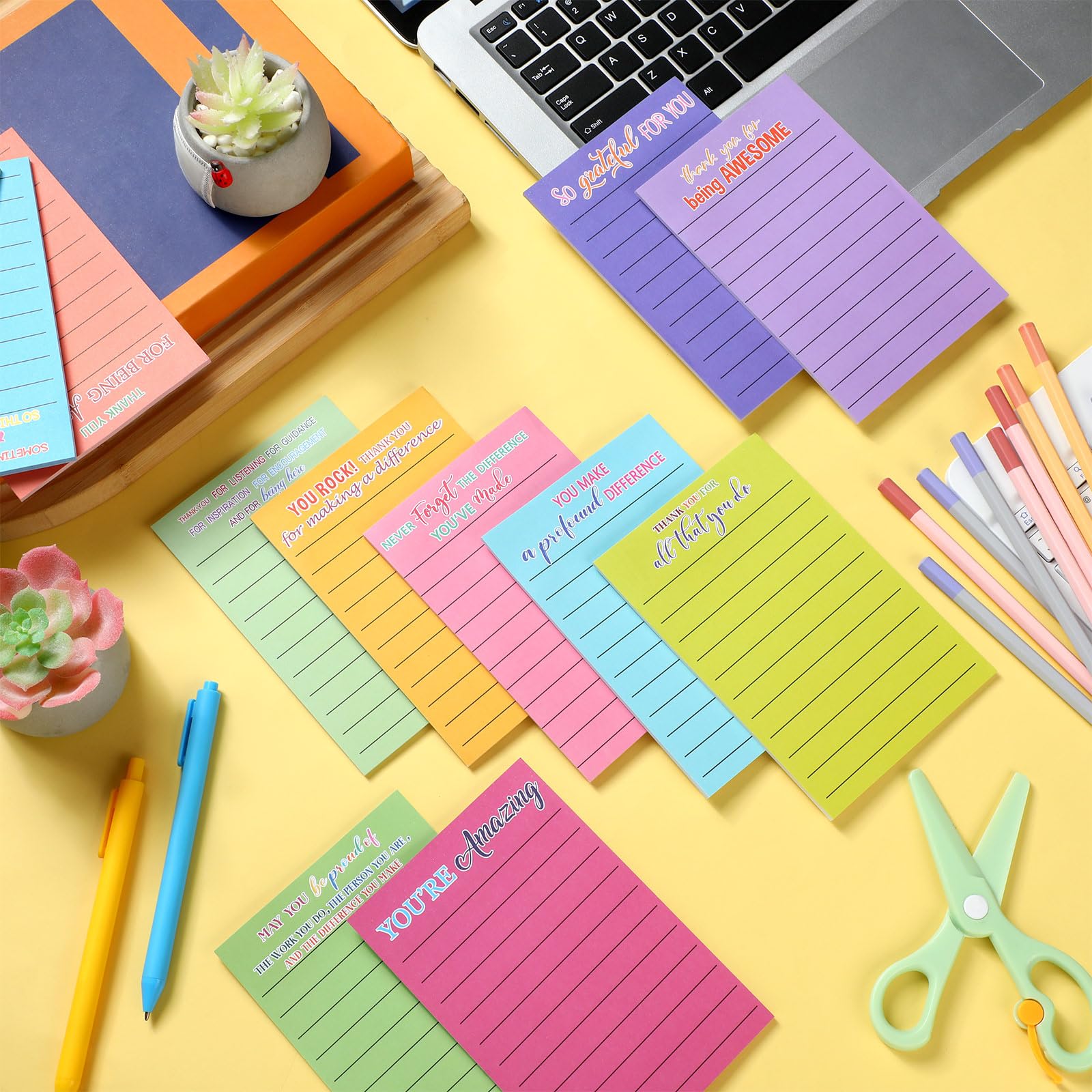Yinder Lot de 24 blocs de notes adhésives inspirantes avec lignes de motivation colorées pour femme, employée, infirmière, enseignante, école, bureau (remerciement) 10,2 x 15,2 cm