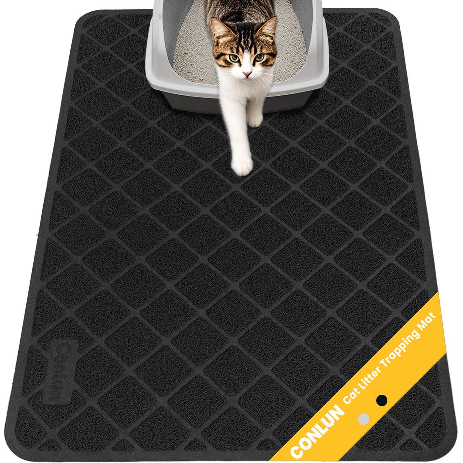 Conlun Cat Litter Mat Litter Trapping Mat, 35" x 23" Premium Durable PVC Grid Mesh with Scatter Control, Non-slip, Less Waste Cat Litter Box Mat, Soft