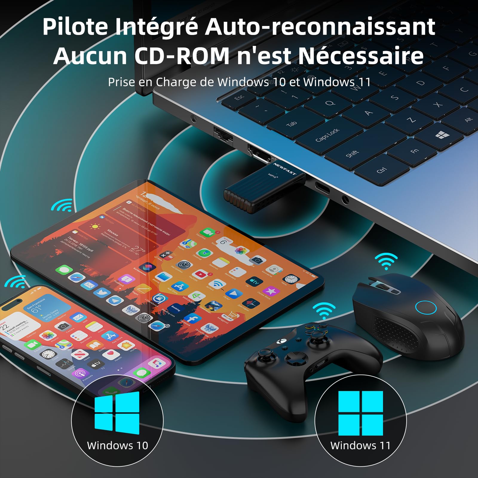 NEWFAST Clé WiFi 6 AX3000 Adaptateur USB 3.0 Double Bande MU-MIMO WPA3 OFDMA 5GHz Dongle WiFi pour PC Windows 11/10