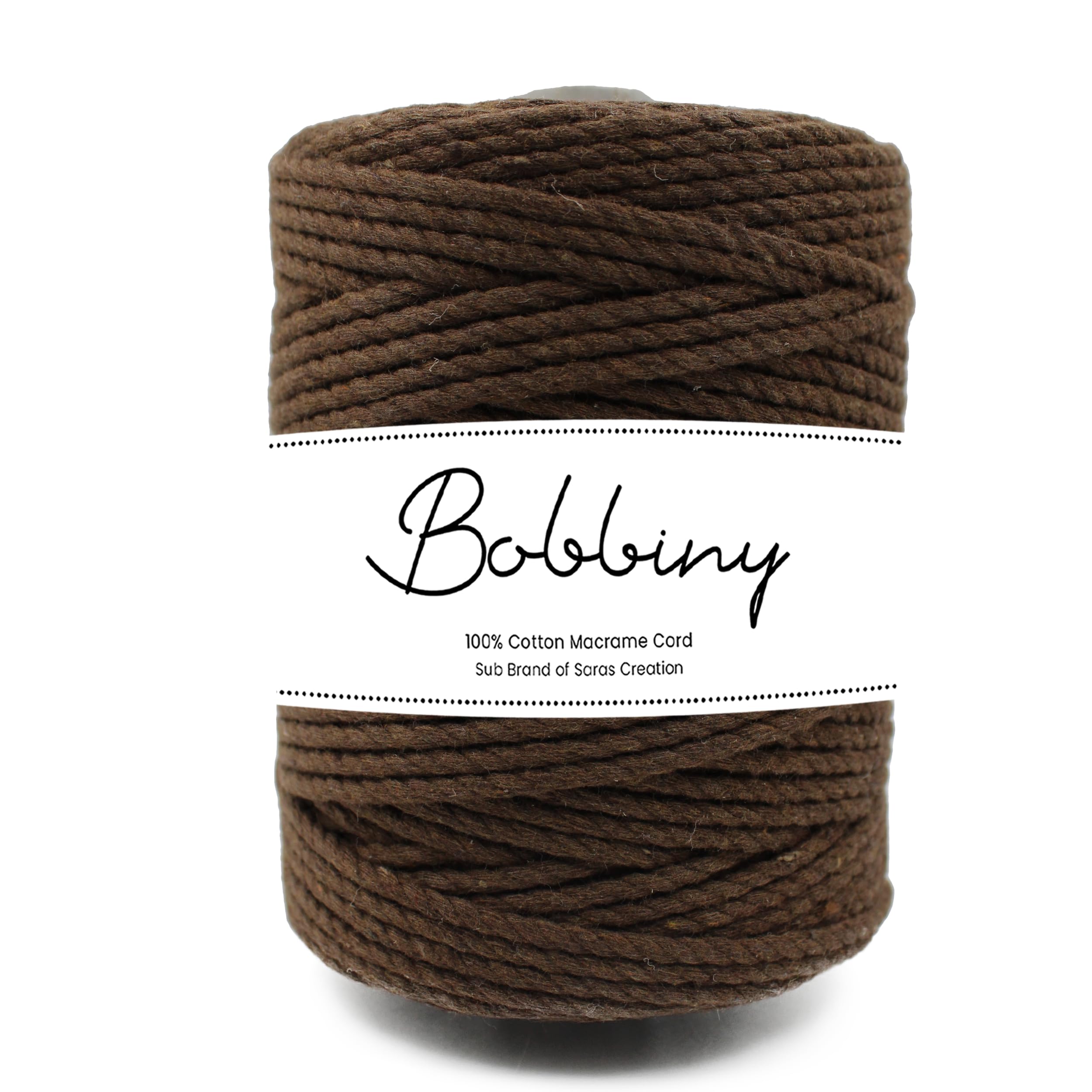 Bobbiny | 3 Ply Twisted Macrame Cotton Cord Dori (Roll Packaging) Thread for Macrame DIY and Other Projects | Chocolate | 4mm,50 Meter