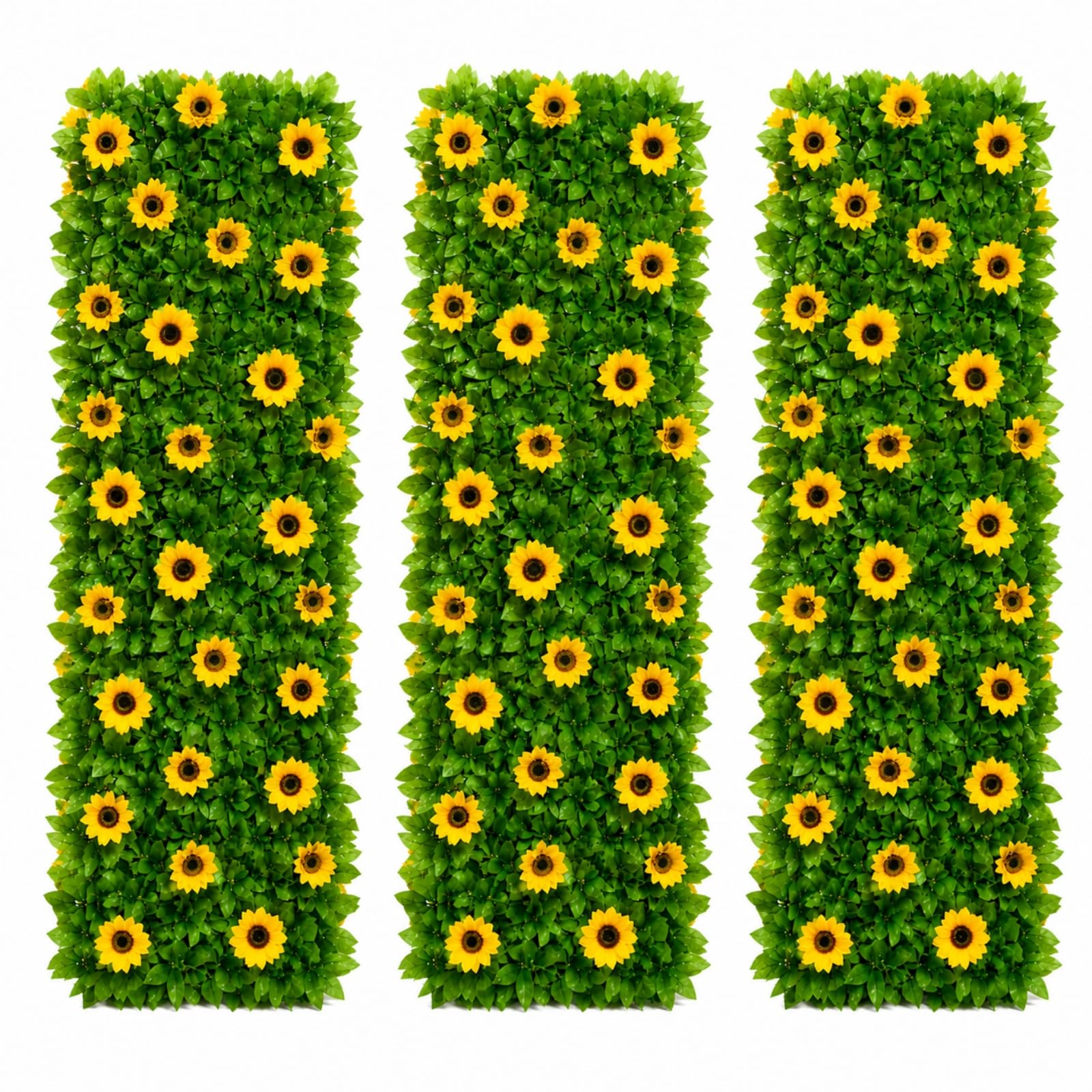 Garden Trellis with Leaves, Expanding Garden Trellis Panels, Artificial Trellis Screening with Ivy and Violet Flower, Artificial Ivy and Violet Flower Fence Screening (Sunflowers*3)