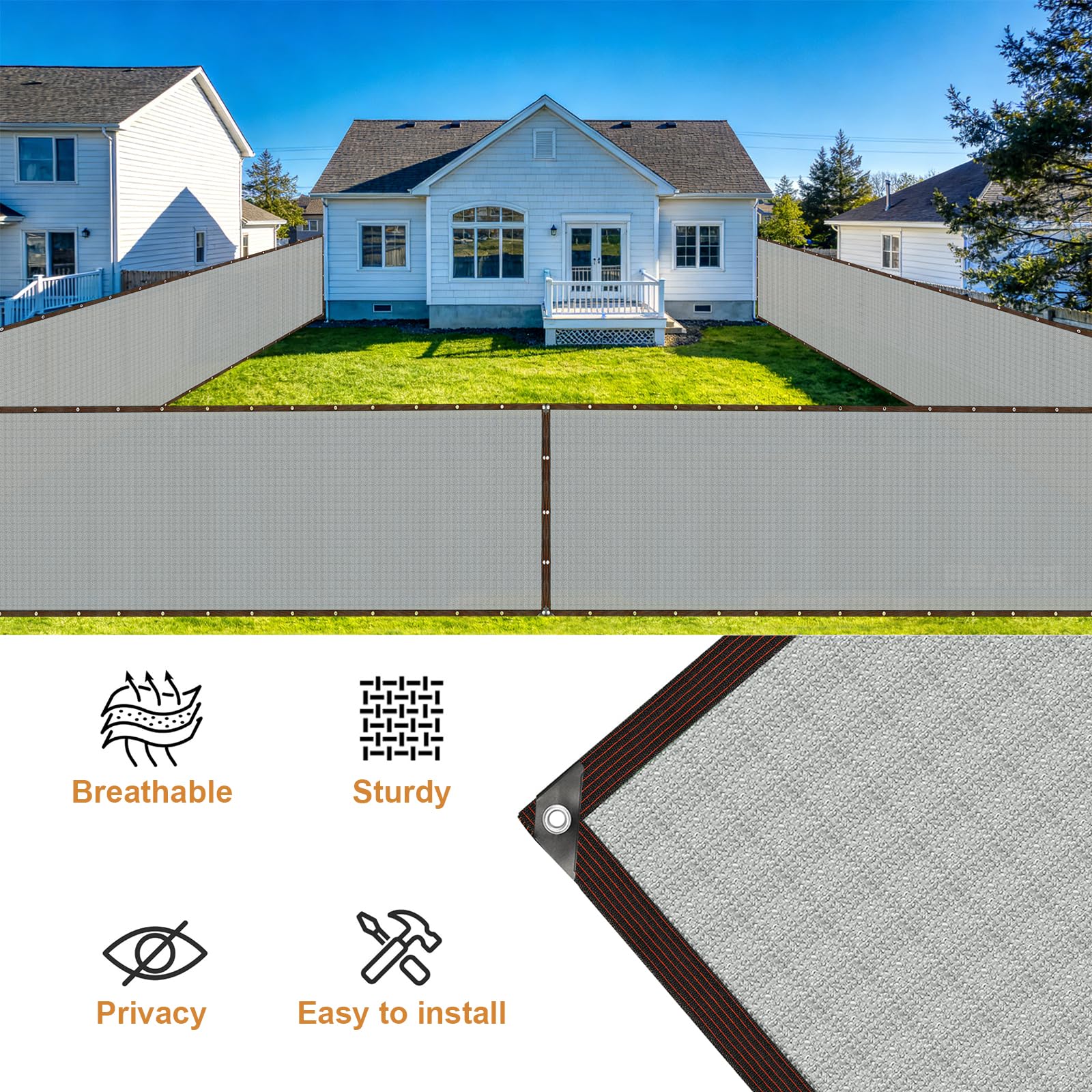 Recinzione frangivista da giardino, recinzione per la privacy, balcone, 85% HDPE, rete ombreggiante per esterni, resistente agli strappi, con fori e fascette, colore grigio