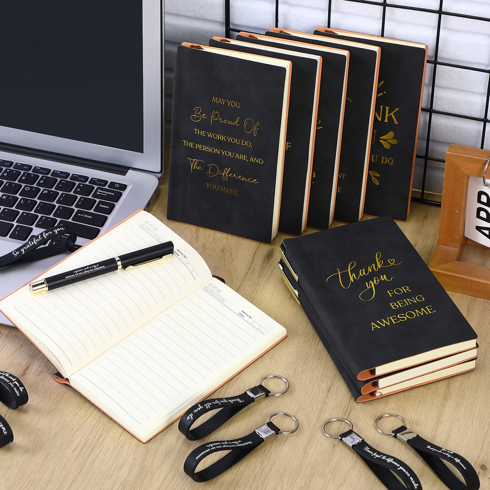 Sinmoe Bulk Christmas Thank You Pen and Notebook Gift Sets Employee Appreciation Gifts Bulk Inspirational Keychains and Bags for Office Coworker Staff Teacher Team Women Men, Black(10 Sets) - Image 2