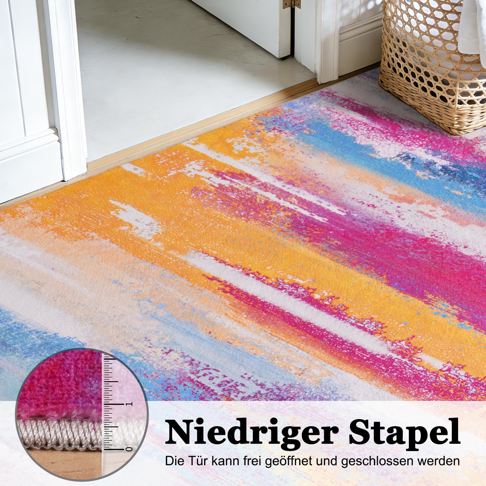 Rezutan Waschbarer Teppich Wohnzimmer Modern Abstrakt Mehrfarbig 160x230cm，