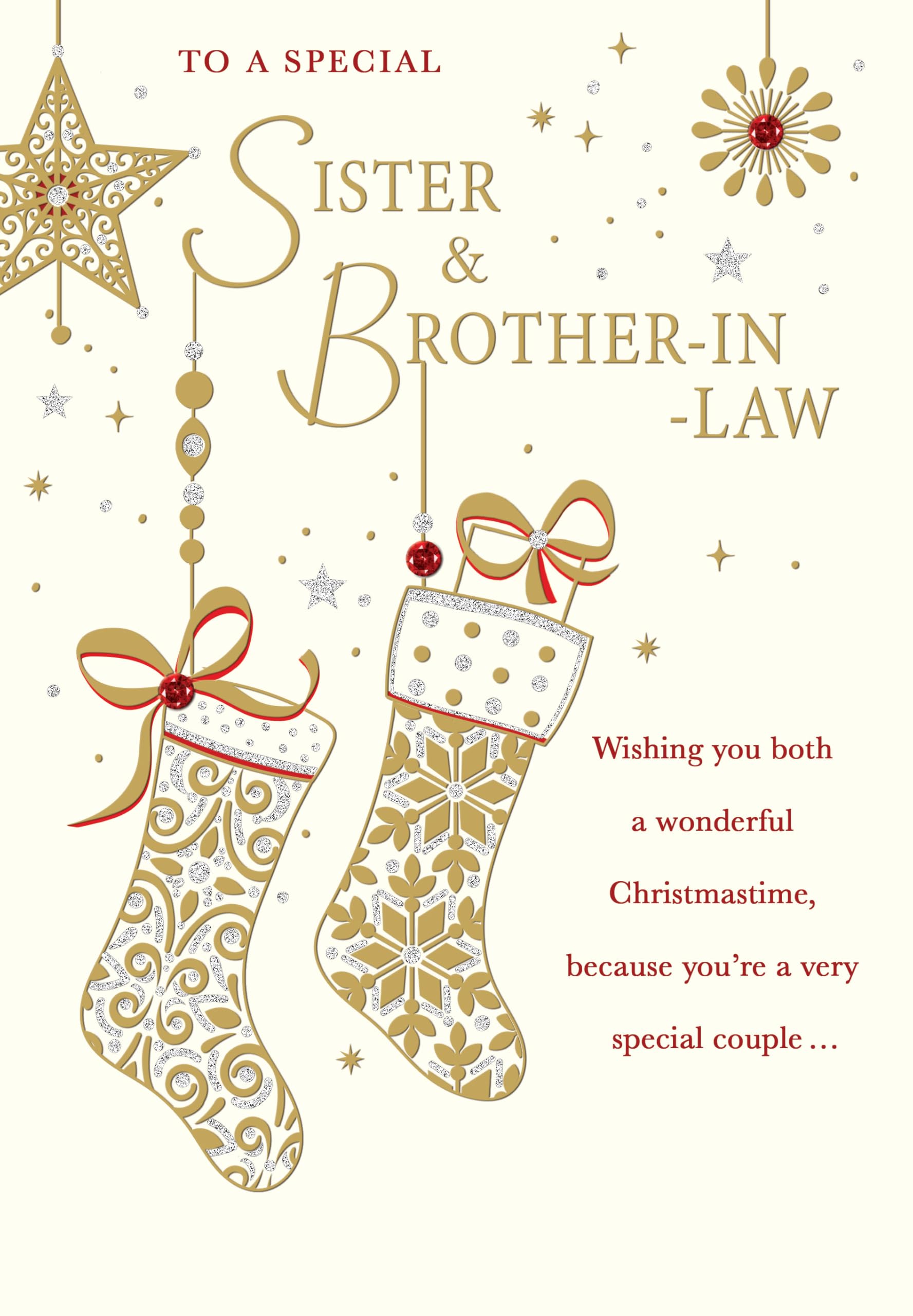 Christmas Card To a Special Sister & Brother In Law stockings - 9 x 6 inches - Regal Publishing
