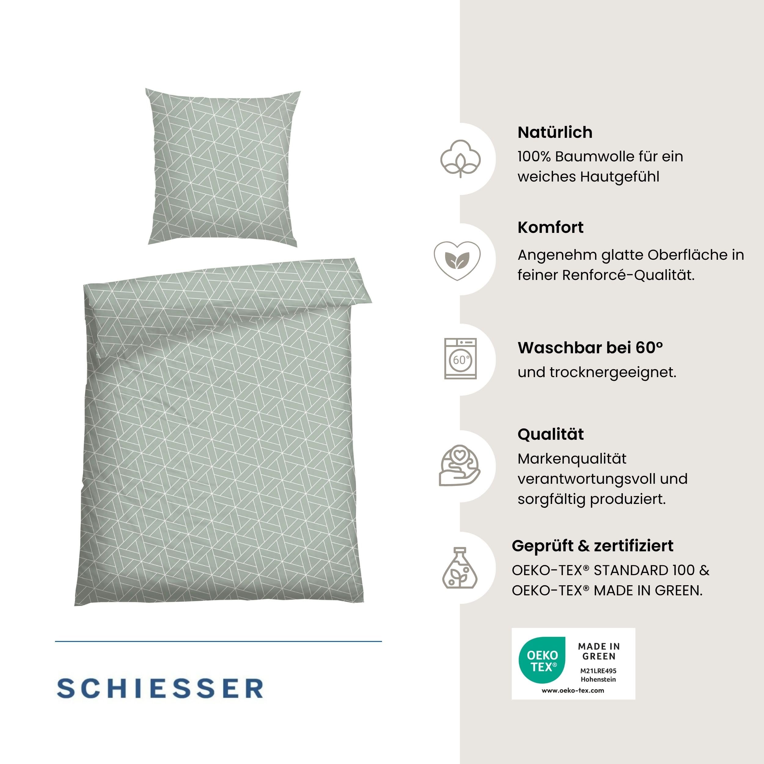 Schiesser Bettwäsche 135x200 cm | 100% Baumwolle | Mint | Grafikprint