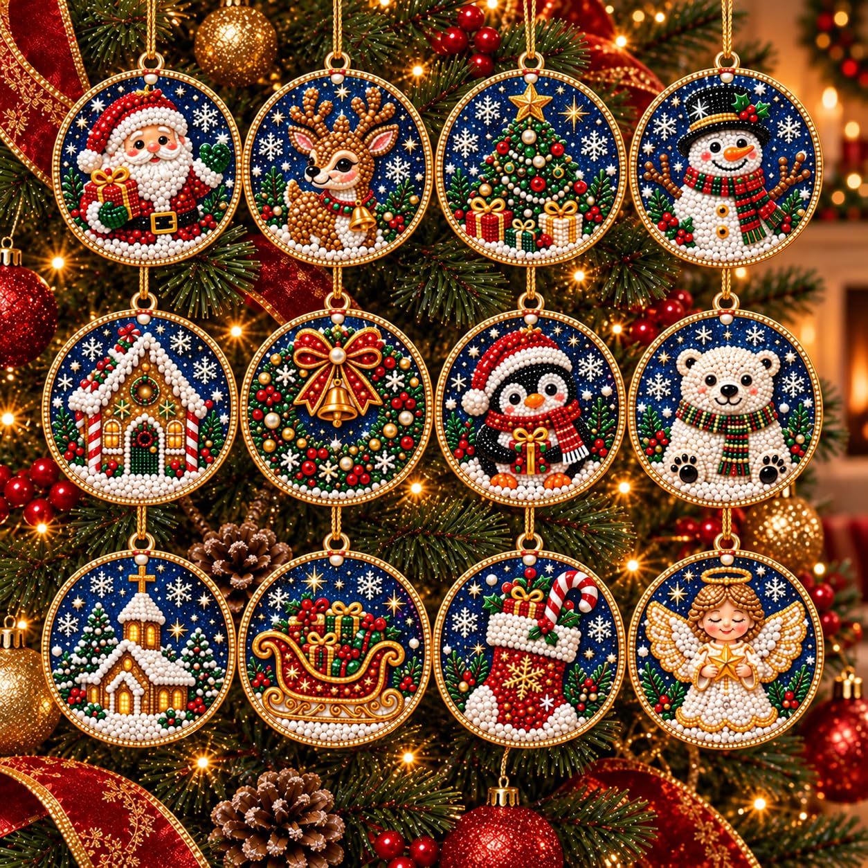12PCS Christmas Ornaments DIY Pearl Diamond Art Kits for Adults (#L) — image 1