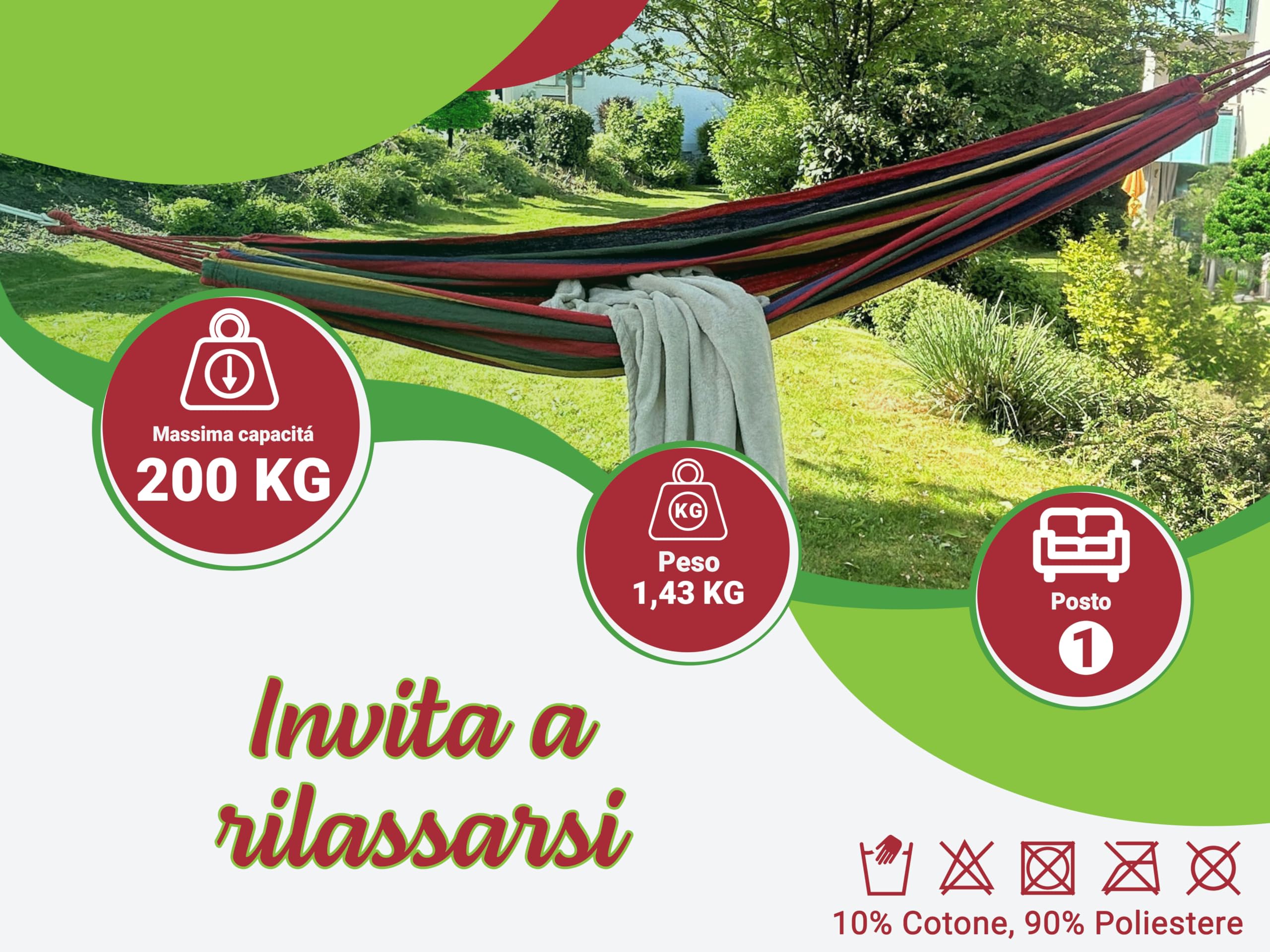 ZOLLNER Amaca da Giardino 210x150 cm, Ultra Leggera, Traspirante, Asciugatura Rapida, Tasca Trasportabile, Rossa
