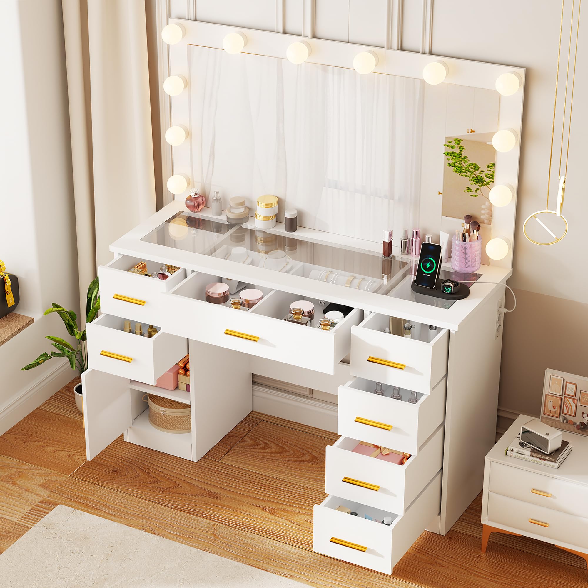 TEENFON Grote kaptafel met Verstelbare LED Verlichting en