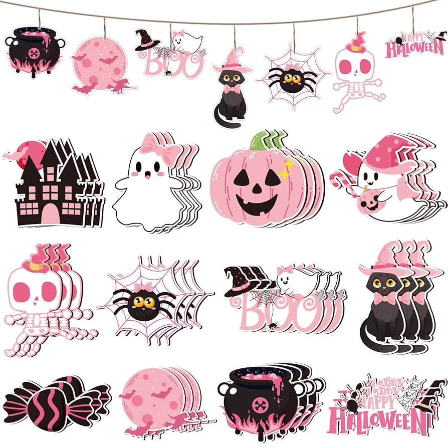 Amazon.co.jp: 36個のピンクのハロウィンオーナメント、かわいい