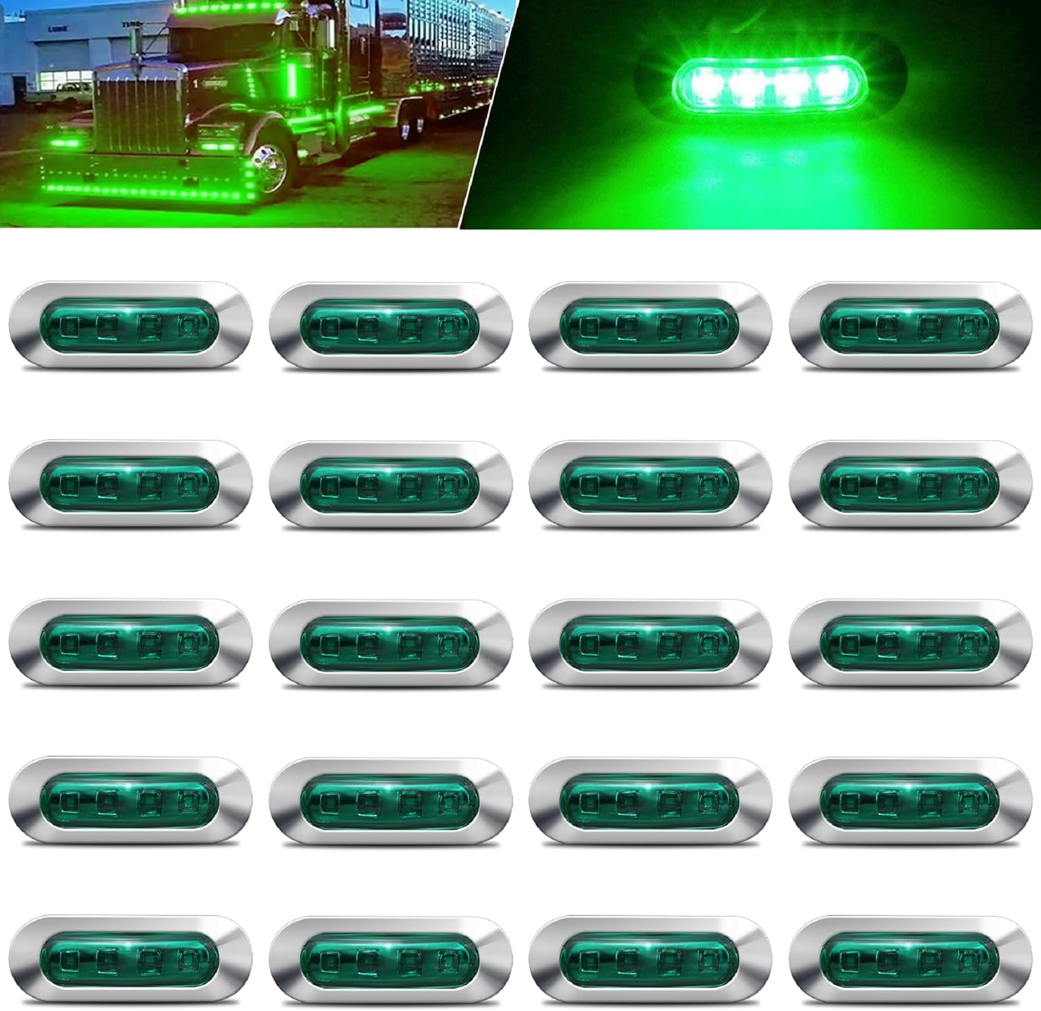 20PCS Amber 12-24V LED Trailer Lights Side Marker Lights Front Rear Tail Clearance Lights with Chrome Bezel for Trailer Deck RV Truck Boat