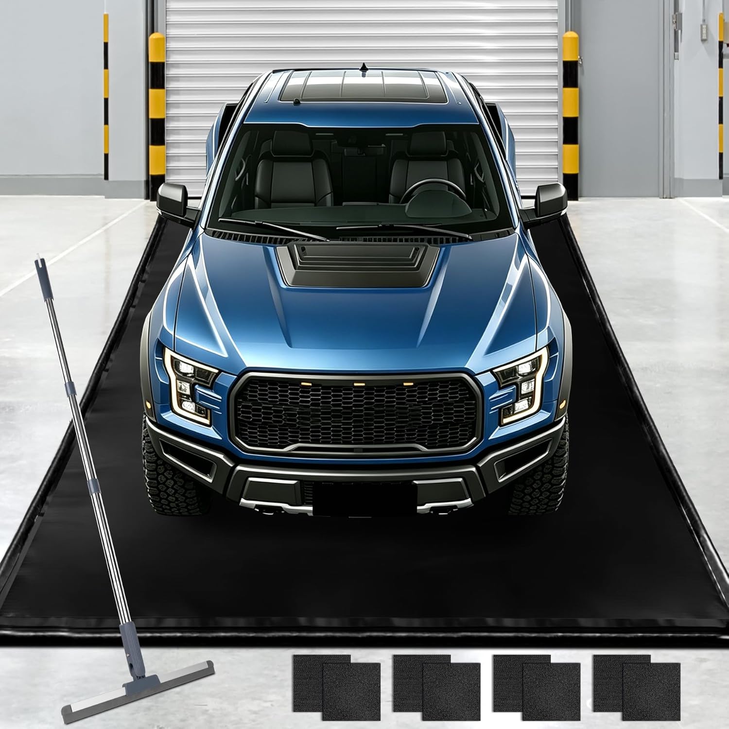 ToLanbbt 8'6" x 20' Garage Floor Mat, Heavy Duty Water Containment Mat with 1.2" Raised Edges, Protection from Snow Mud Rain and Oil, Non-Slip Garage Parking Mat for SUVs Trucks
