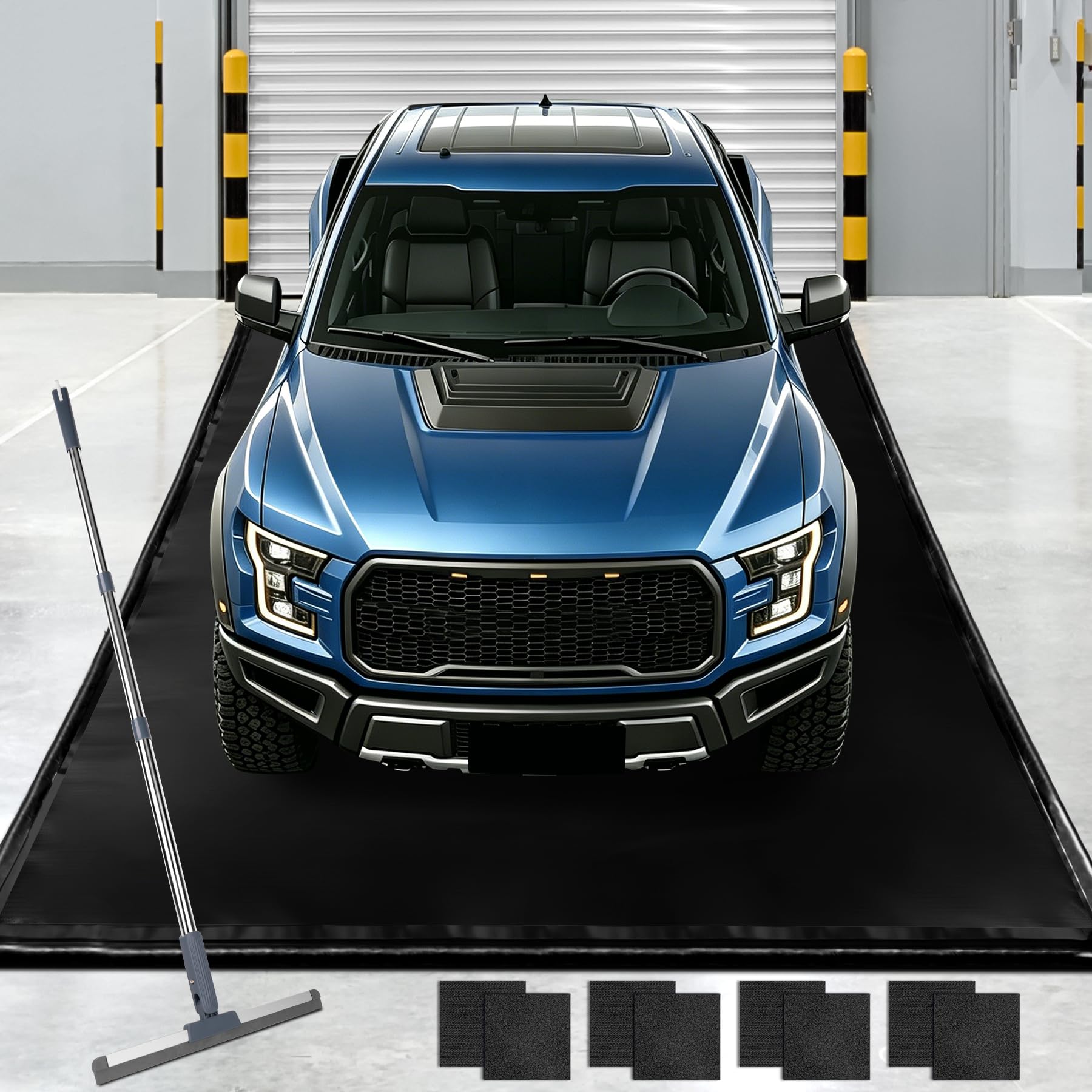 ToLanbbt Tapis de sol de garage de 2,4 m x 6 m, tapis de rétention d'eau robuste avec bords surélevés de 3 cm, protection contre la neige, la boue, la pluie et l'huile, tapis de stationnement