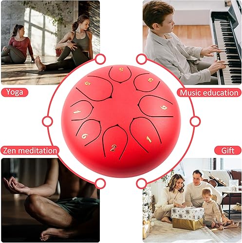 Miniatura 5 de LOMUTY Tambor de lengua de acero  8 notas de 6 pulgadas  Instrumento de percusión  Tambor de mano con bolsa, libro de música, mazos, púas de dedo (6