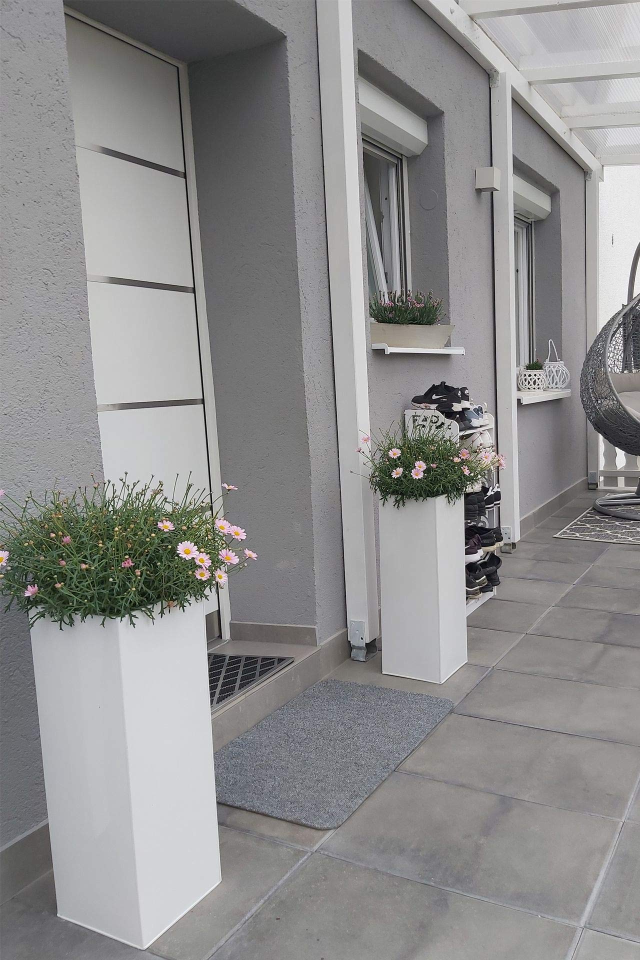 AE Trade Pot de fleurs carré haut en zinc avec système d'irrigation Blanc 80 cm