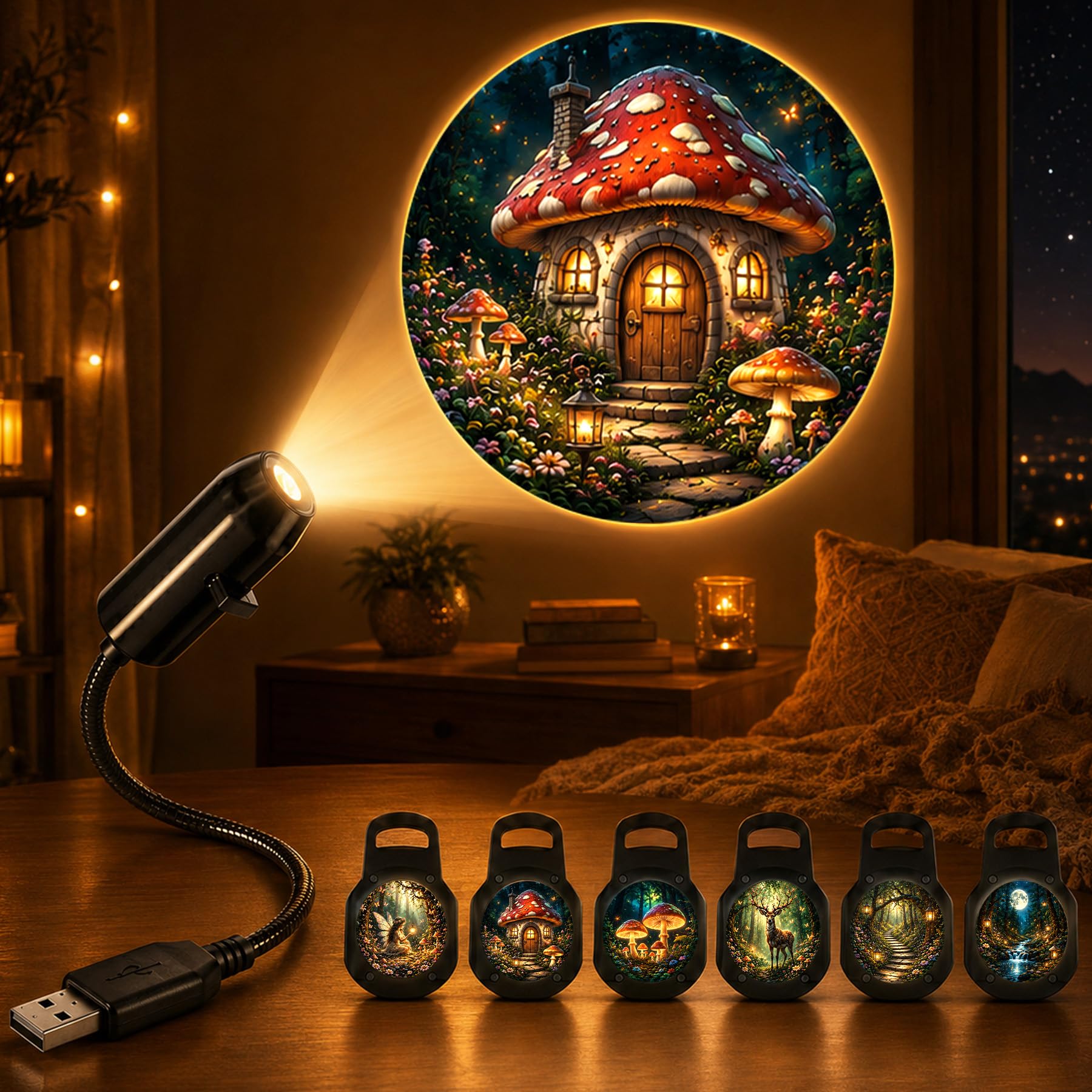 TRXYQ Mushroom Projector Night Light,2-in-1 USB Mini Projection with Switch