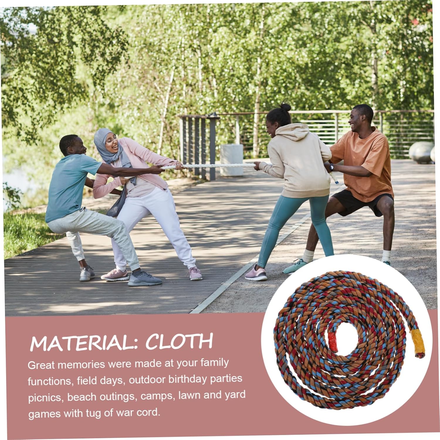 jojofuny Tug War Competition Rope Twisted Cloth Tug War String for Outdoor Games Material for Team Building and Activities Random Colors