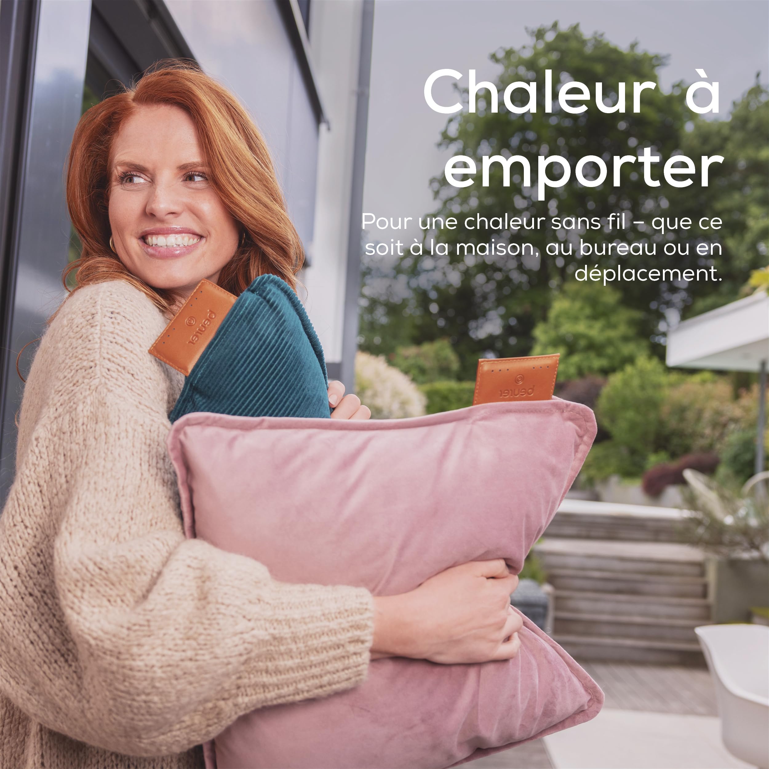 Beurer Heaty Coussin chauffant, coussin chauffant sans fil avec batterie, avec arrêt automatique et 3 réglages de la température, chauffe rapidement, velours doux, rose