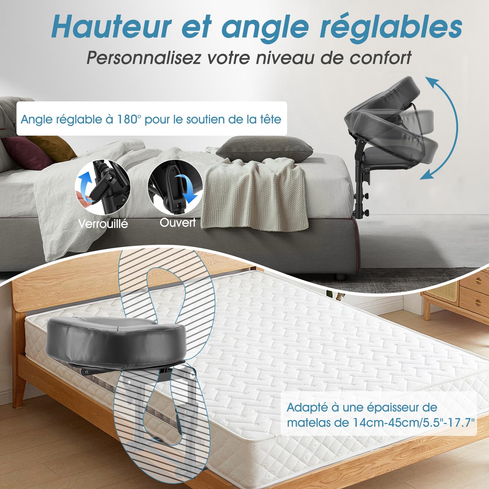 Appuie Tete Massage Pour Lit,Réglable Coussin Massage Lit Pour Table De Massage,Repose-Tête Remplacement Oreiller En Forme De U Universel Pour Lits De Beauté Avec élastiques
