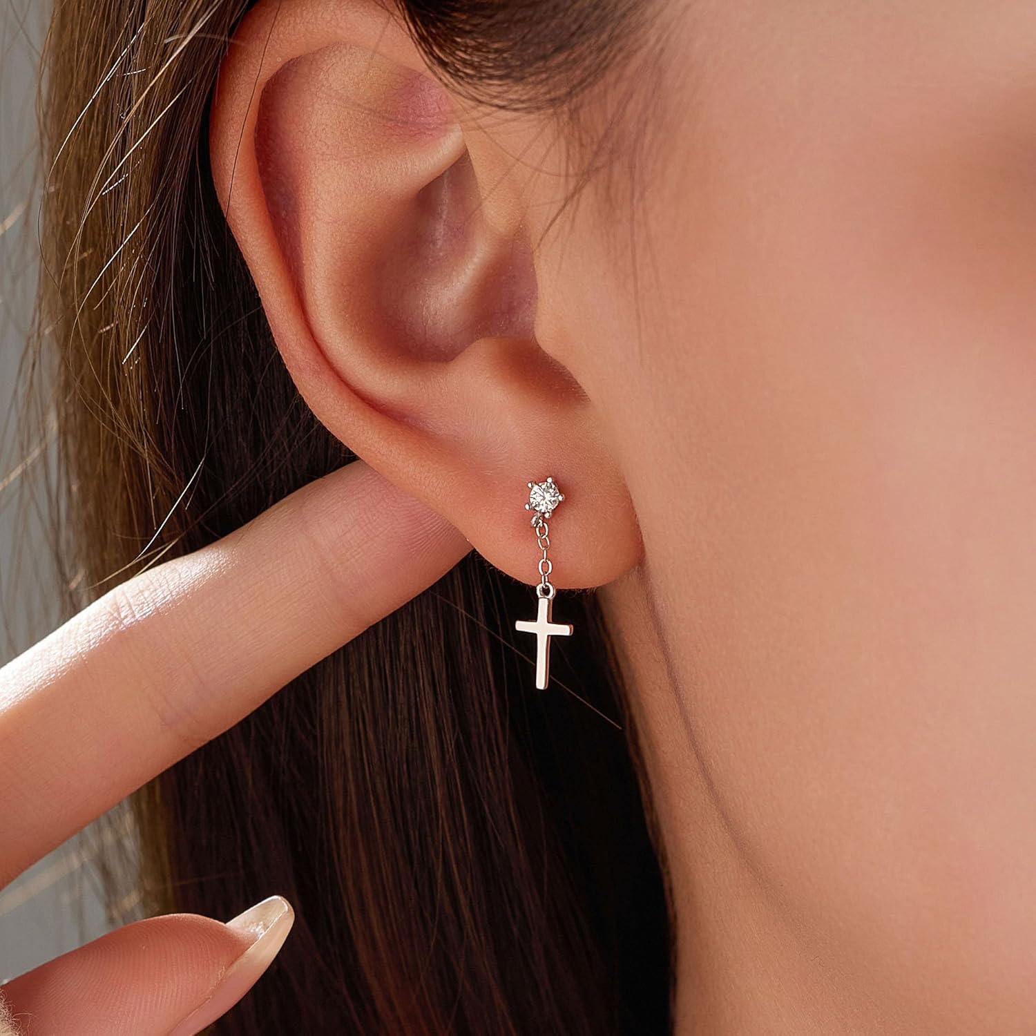 925 Sterling Silver Cross Hoop Dangle Earrings for Women Mother 14K Gold Plated Dangle Cross Tassels Earrings Cubic Zirconia Cartilage Hypoallergenic Drop Christian Halloween Wedding Jewelry Gift - Image 3