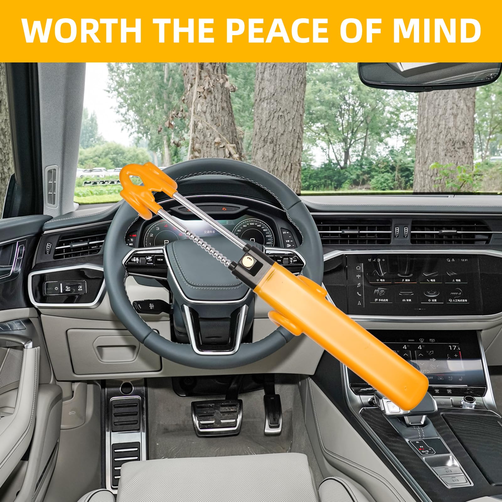 KR842Y Antivol Voiture Haute Sécurité Canne Antivol Voiture Double Barre Bloq