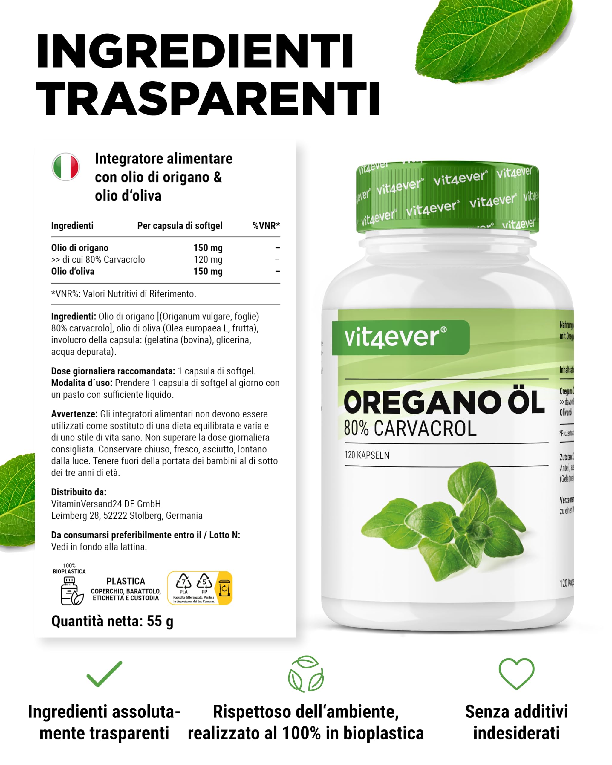 Olio di origano - 120 capsule da 150 mg - Premium: 80% Carvacrol & 10 volte concentrato - 100% olio di origano dalla Francia - Origanum vulgare - altamente dosato