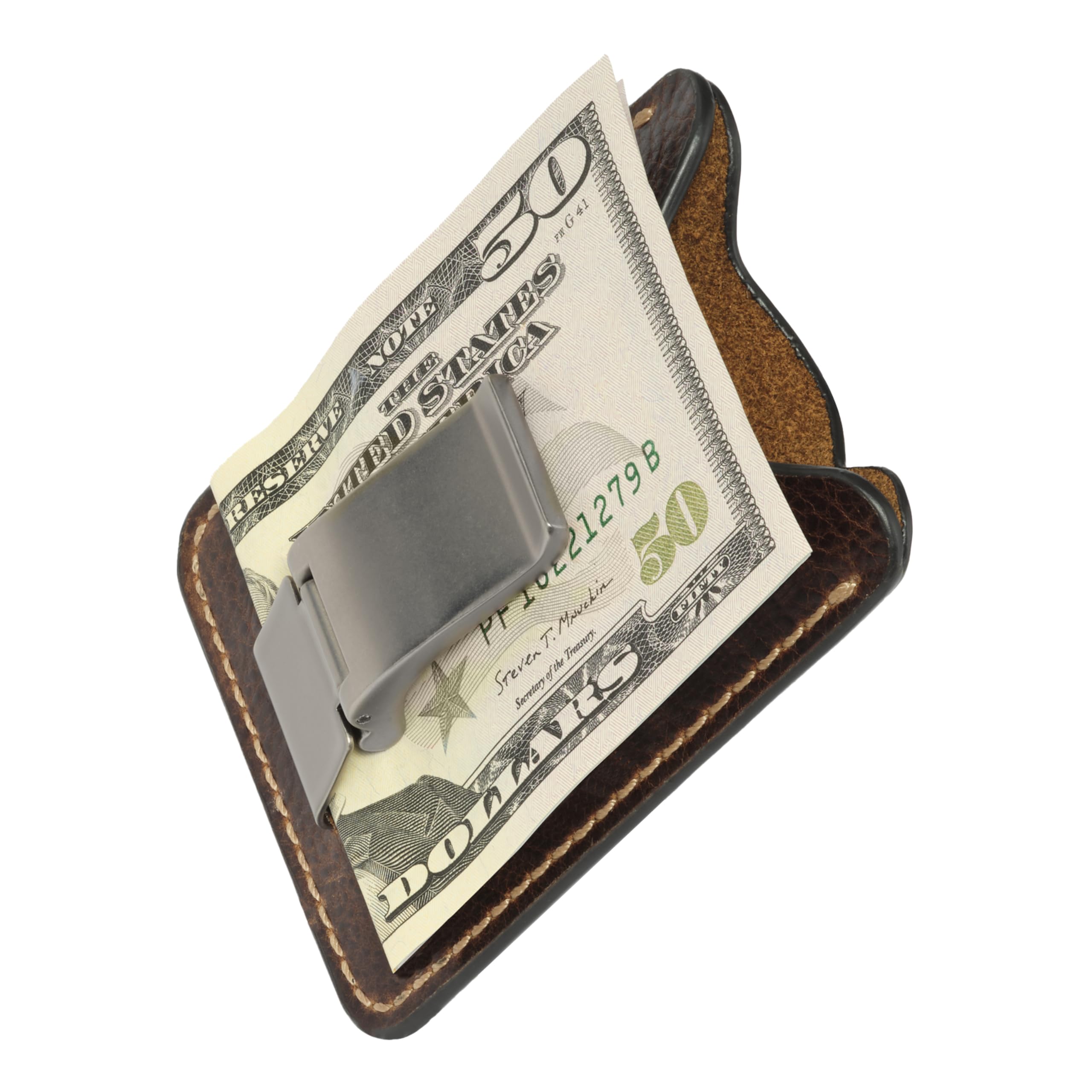 House of Jack Co. Wyatt Slim Money Clip Wallet for Men, Minimalist Front Pocket Card Holder, Full Grain Cowhide Leather Wallet, Brown