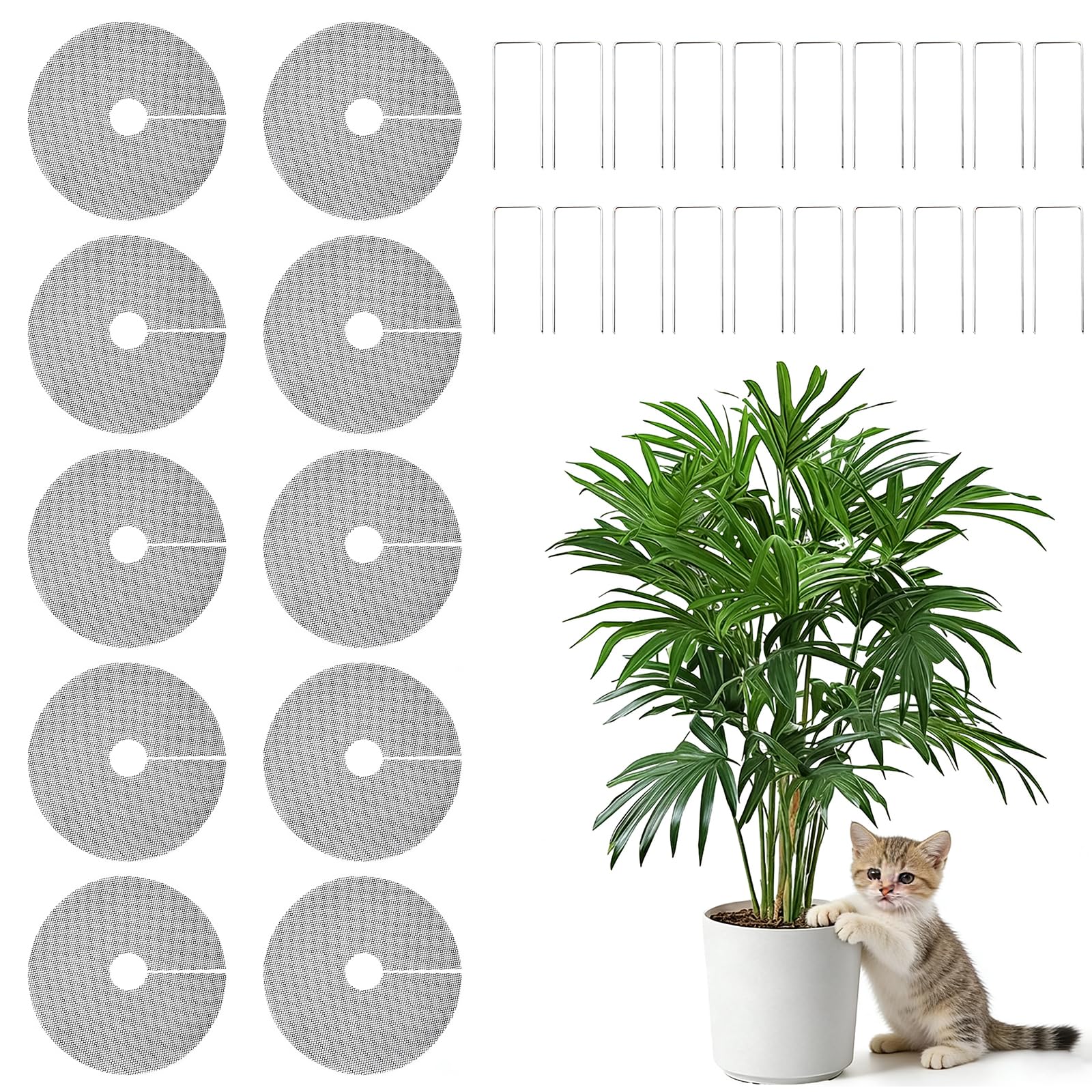 Lot de 10 grilles de jardinières avec 20 piquets - Cache-sol découpables pour protéger contre les animaux - Protection du sol pour l'intérieur - Pour balcon OGarden (40 x 40 cm)