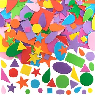 Baker Ross EK2352 Self-Adhesive Foam Shapes (Pack of 180) for Kids Arts and Crafts, Vinyl, Assorted, 1cm-5cm