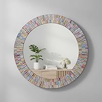 DecorShore Bohemian Rainbow Mosaic Wall Mirror - 24" Handmade Multi-Color Round Glass Tile Framed Decor for Bedroom Bathroom