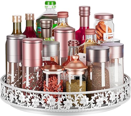 Miniatura 8 de Lazy Susan Organizador de 2 niveles de altura ajustable de metal para especias de 12 pulgadas, plato giratorio grande para encimera de cocina, mesa