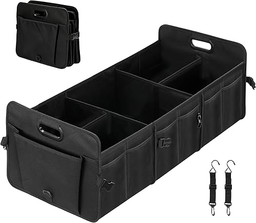 Vista 17 de Simple Deluxe Organizador de maletero de automóvil, caja de almacenamiento plegable con 2 compartimentos y parte inferior antideslizante, poliéster