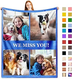 SISLAF Custom Blanket - Personalised Photo Blanket with Picture & Text, Customised Gifts for Her, Him, Mum, Dad, Kids - Perfect for Birthdays, Christmas, Anniversaries, Valentine\'s Day(4photo&text)