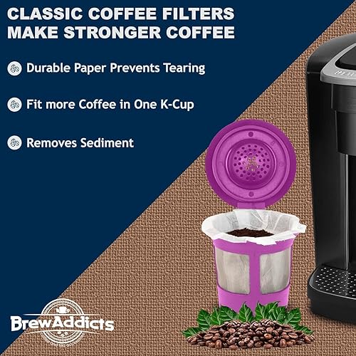 Miniatura 3 de Brew Addicts 300 filtros de papel de un solo uso para cafeteras Keurig y compatibles con cápsulas K-Cup 1.0 y 2.0, diseño clásico blanco