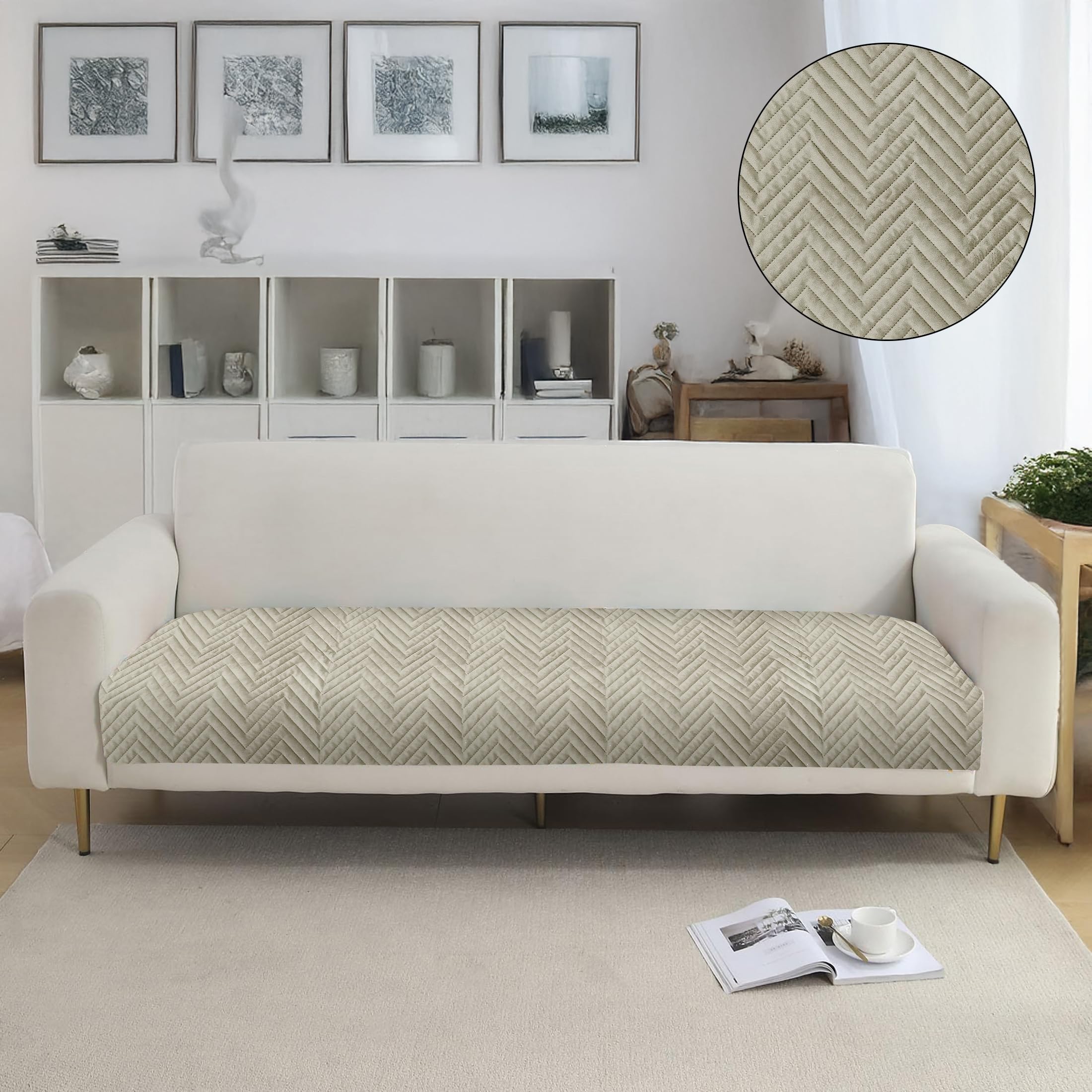 Amazon Basics – Velvet Quilted Make Your Own Sofa Cover | 3 Seater | Multi-Layered Fabric | 180cm x 70cm | 350 GSM | Color - Beige-image-24