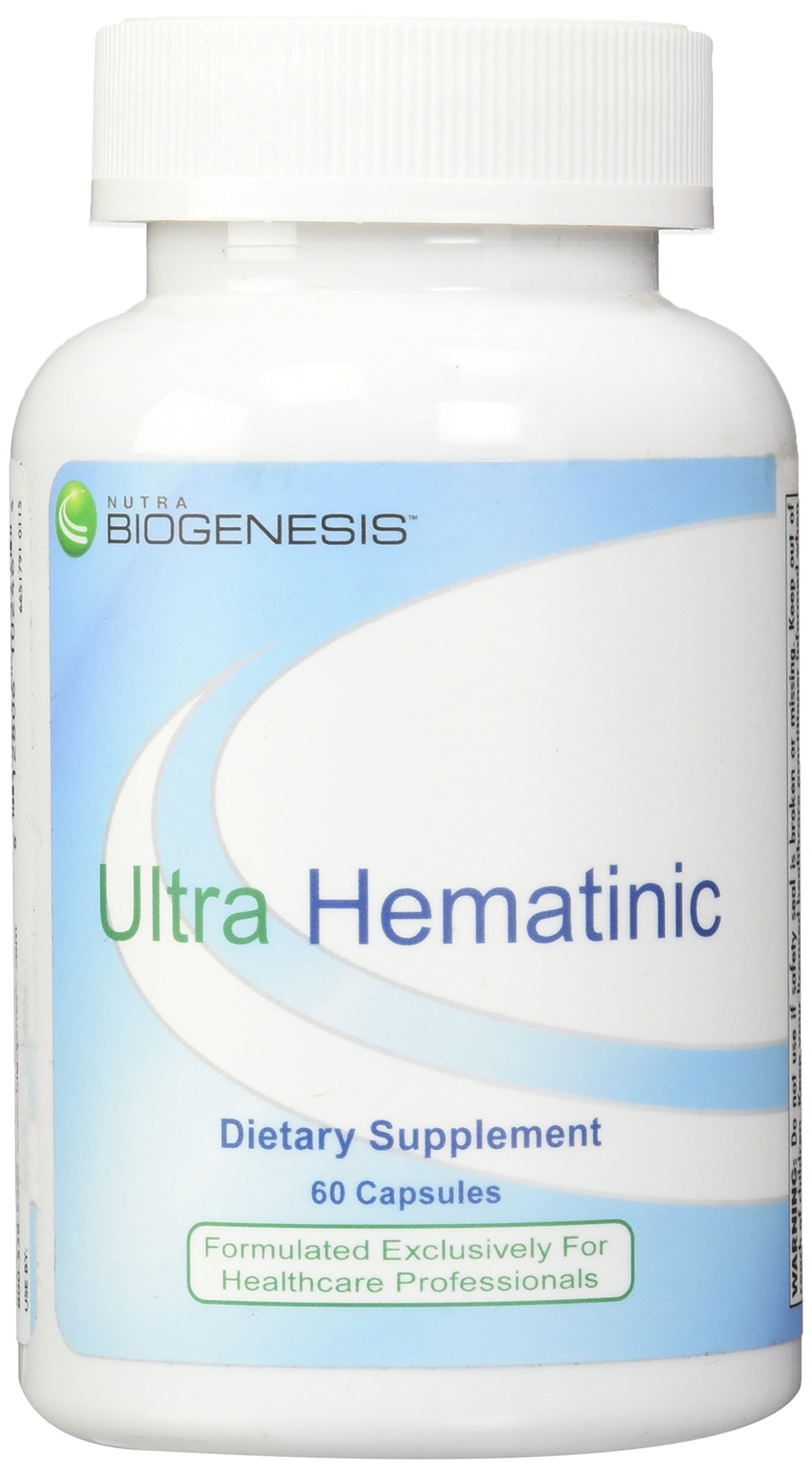 Nutra BioGenesis - Ultra Hematinic - Iron, B Vitamins and Copper for Iron Absorption, RBC Support and Energy - 60 Capsules