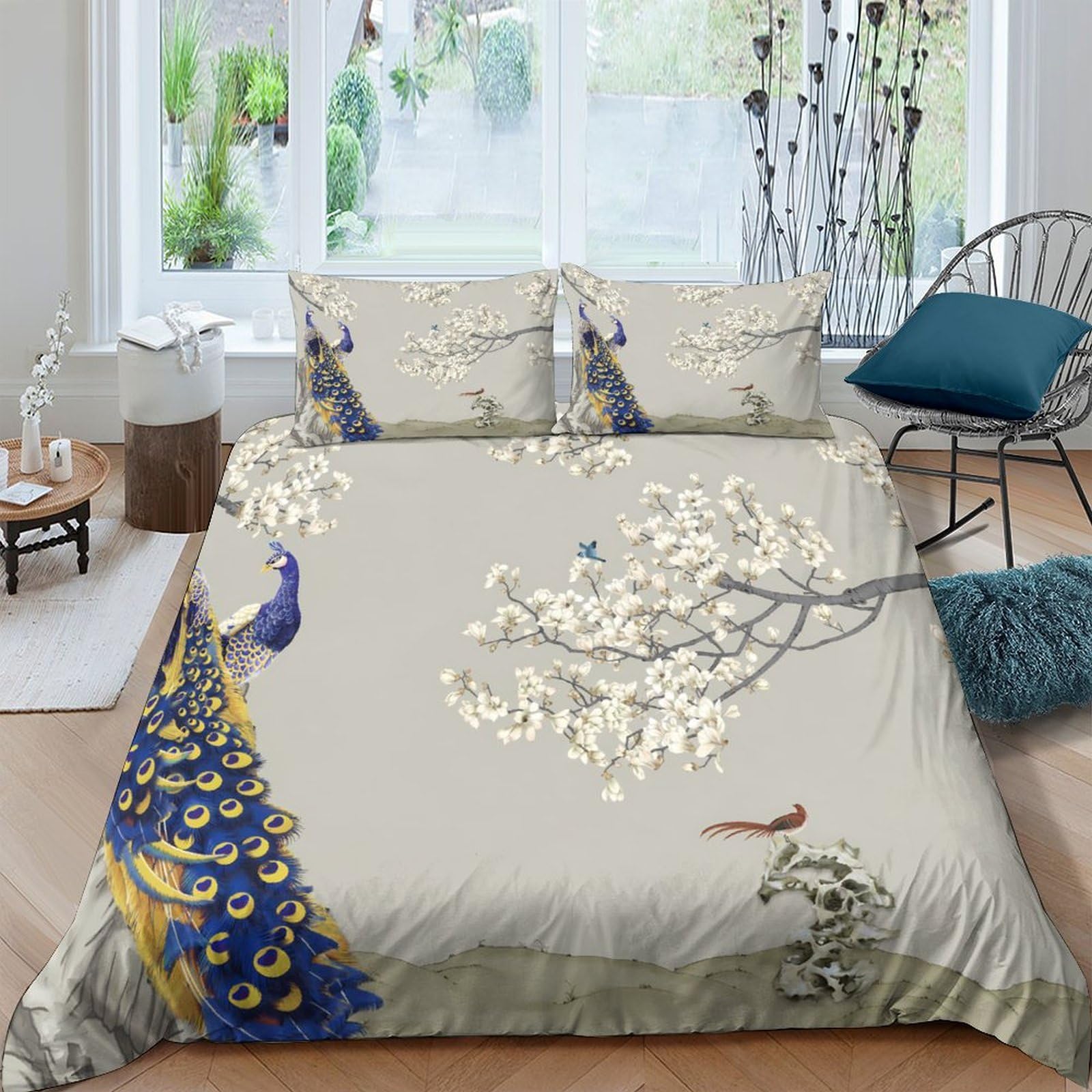 Ctjqhvkz Style-3 3D Printed Peacock Blossom Fitted Sheet Microfiber Soft Breathable Branch Mattress Cover For Bedroom Guest Room Decor Single（135X200cm）