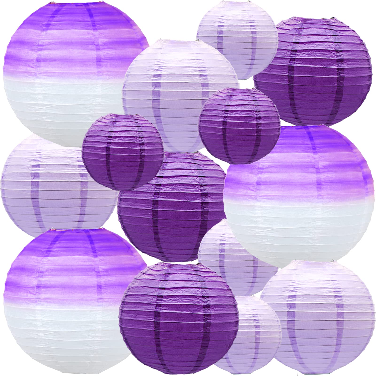 14 PCS Paper Lanterns, Gradient Purple Round Paper Lanterns Decorative Lantern Lamps, Hanging Paper Lanterns Chinese Tissue Paper Lanterns Indoor Room & Outdoor Party Supplies Decoration