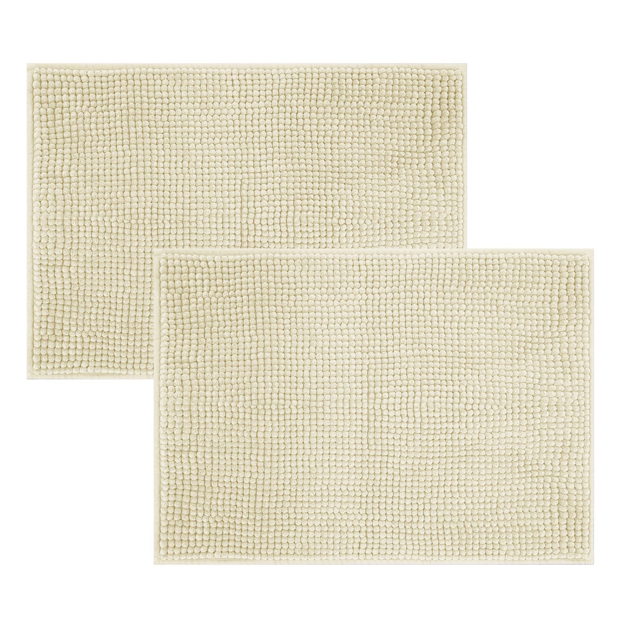 Imperial Rooms Bath Mat Non Slip Anti Mould (2 pack) - Cream Bath Mats 40x60cm, Chenille Bathroom Mat Super Absorbent Extra Soft Fluffy Shower Mat โ image 1