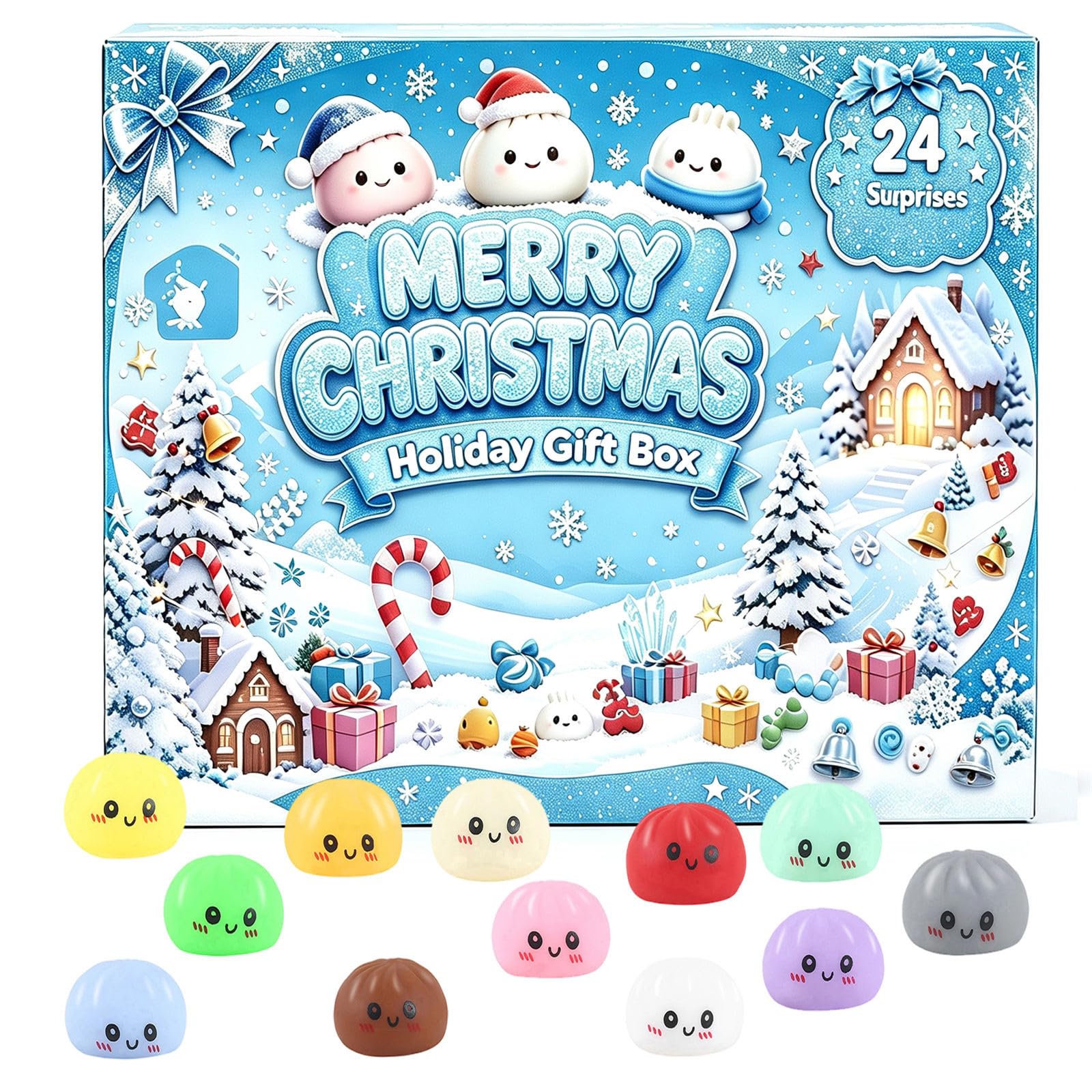 Christmas Advent Calendar 2026, 24 Days Dumpling Squishies Toys Countdown Calendar, Christmas Decor Mini Glitter Squishie Squeezy Toys，B